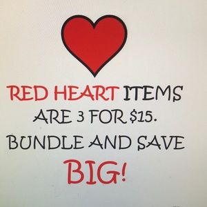 Bundle savings. Three red heart ❤️ items for $15